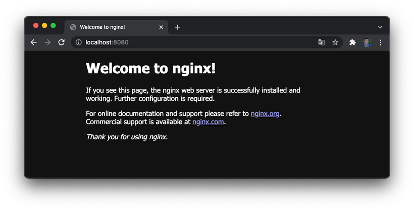 Окно успешно запущенного nginx в браузере.