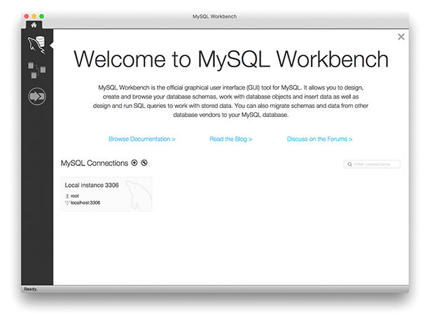 Главное окно MySQL Workbench